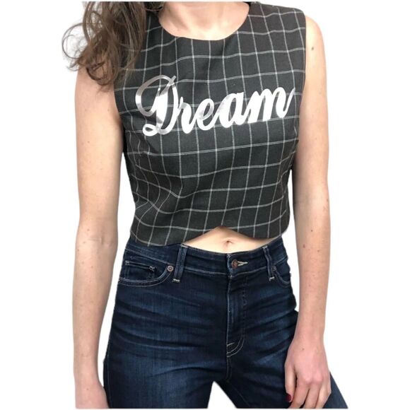 NWOT English Factory Gray Checkered Dream Sleeveless Crop Top Women's Size Small - Picture 10 of 10